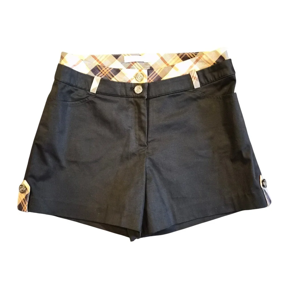 Kinloch Anderson Scotland Black Plaid Trim Shorts Crest Buttons KA0472005 36